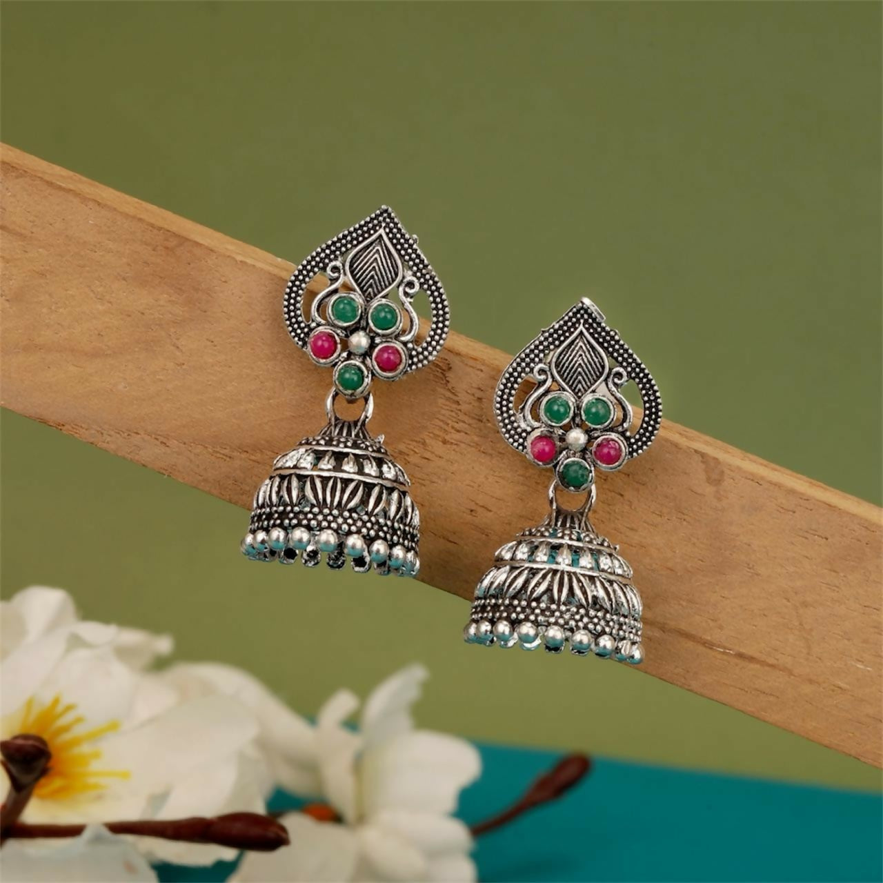 Traditional Oxidised Silver Jhumka Earrings Combo Set for Women & Girls (Set of 4)