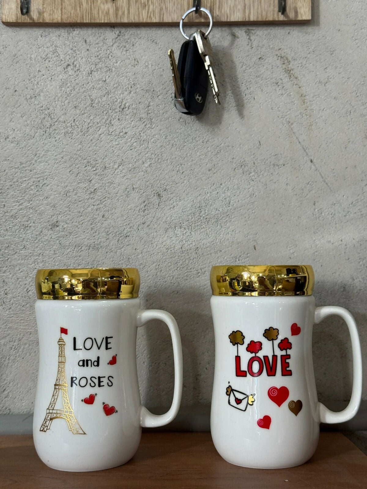 Love Printed Ceramic Mug with Golden Lid | Premium Gift Mug for Couples