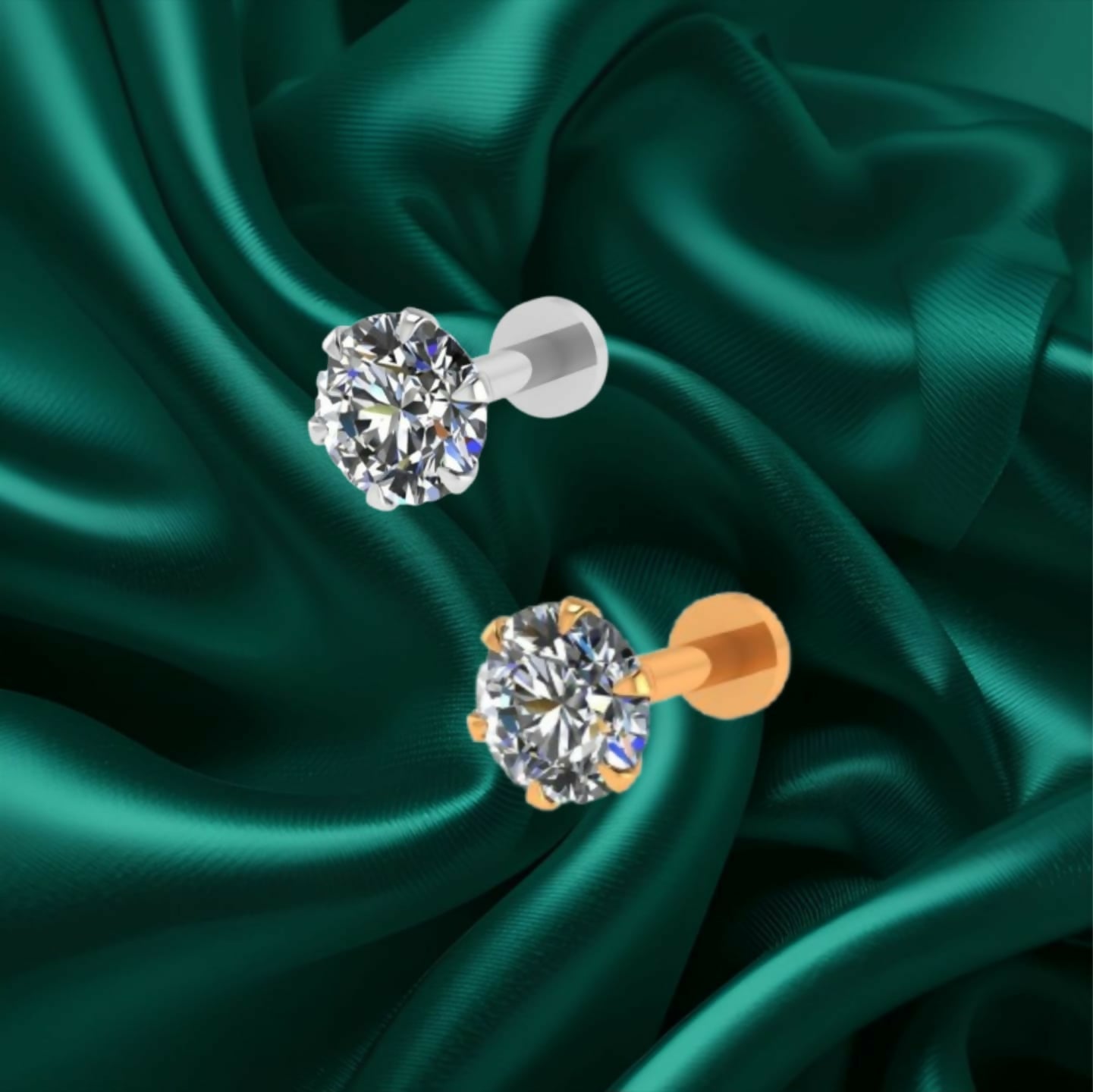 Gold & silver plated nospin stud Labret Piercing for women and girls Combo Pack of 2