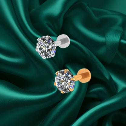 Gold & silver plated nospin stud Labret Piercing for women and girls Combo Pack of 2