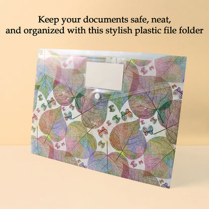 Mix Design Printed A4 Document Folder – Leaf Design Button Closure File with Label Slot (1 Pc)