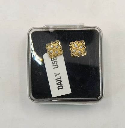 Gold Plated Square Filigree Stud Earrings with AD for women and girls