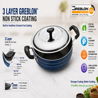 Vikas Deep Kadai with Steel Lid Thick Non Stick Greblon Coating Cookware