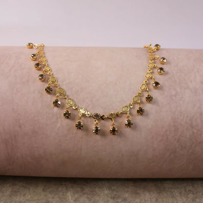 Gold Tone Beaded Drop Necklace with Elegant Fringe Design