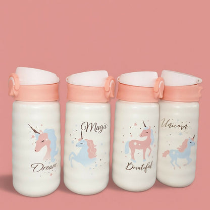 Unicorn Printed Kids Water Bottle with Flip-Top Sipper Lid | Leak-Proof BPA-Free Cute School Bottle for Girls & Toddlers | Lightweight Unbreakable Plastic Sipper for School, Travel & Daily Use | Pack of 1 (Unicorn Design)