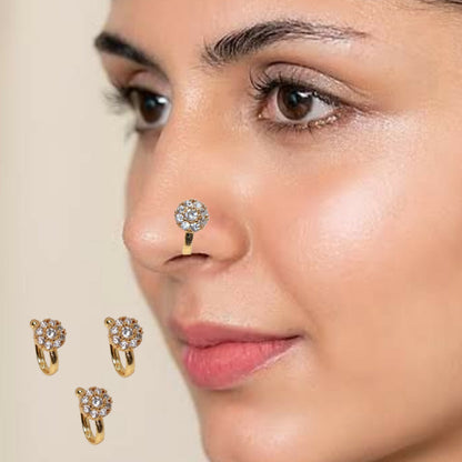 Non-Piercing CZ Nose Clip/Press Nath | Multi-Design Combo Combo Pack of 3