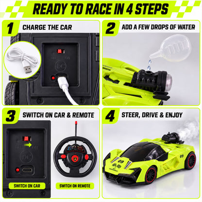Remote Control Racing Car Toy with Water Spray Effect and LED Lights (1 Pc Set)