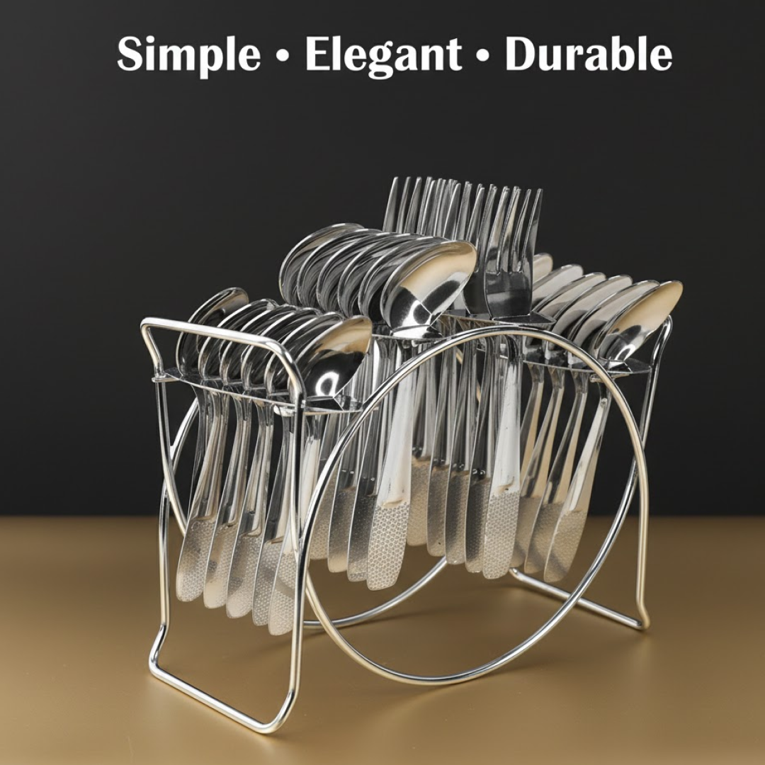 Stainless Steel Cutlery Set with Elegant Storage Stand (24 Pc)