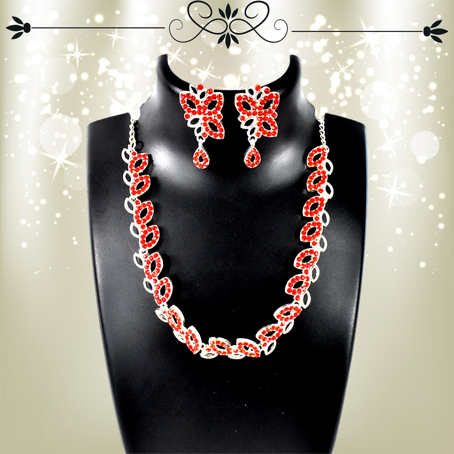 American Diamond Studded Floral Shaped Necklace With Earrings