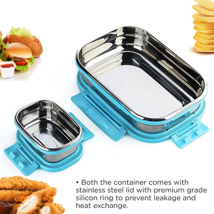 Customize Premium Stainless Steel Lunch Box for Kid, 2 Containers Lunch Box, Perfect Size Meal Lunch Box Set for Office, School and Travelling Tiffin Box  (1000 ML+ 200 ML Approx)