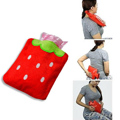 Cute strawberry hot water bag for effective neck pain relief.