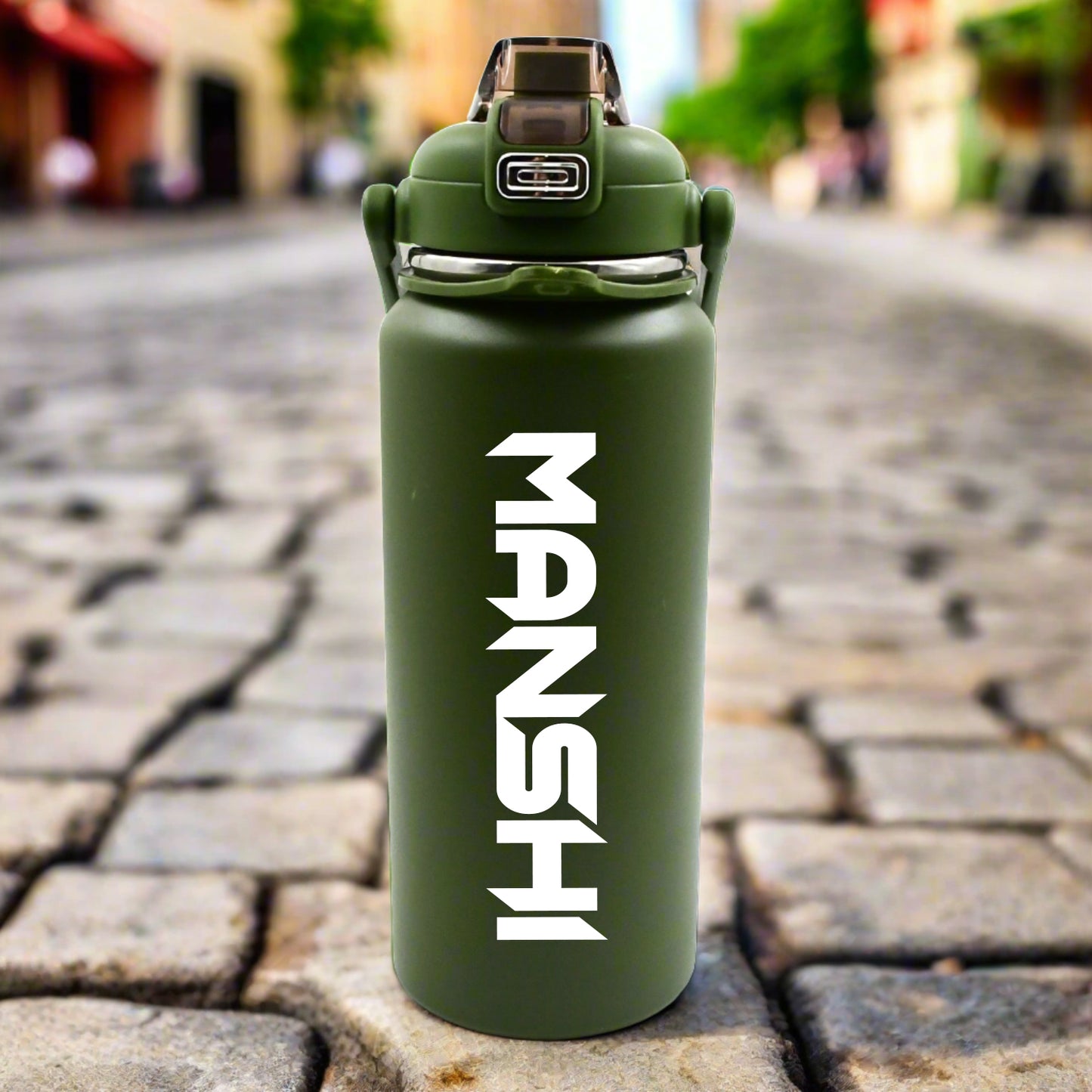 Customize Stainless Steel Water Bottle with Straw, Strap & Handle  Vacuum Insulated Thermos Flask Double-Walled Coffee Thermos Flask Leak-proof Water Bottle for Sports, Fitness, Gym (1500ML)