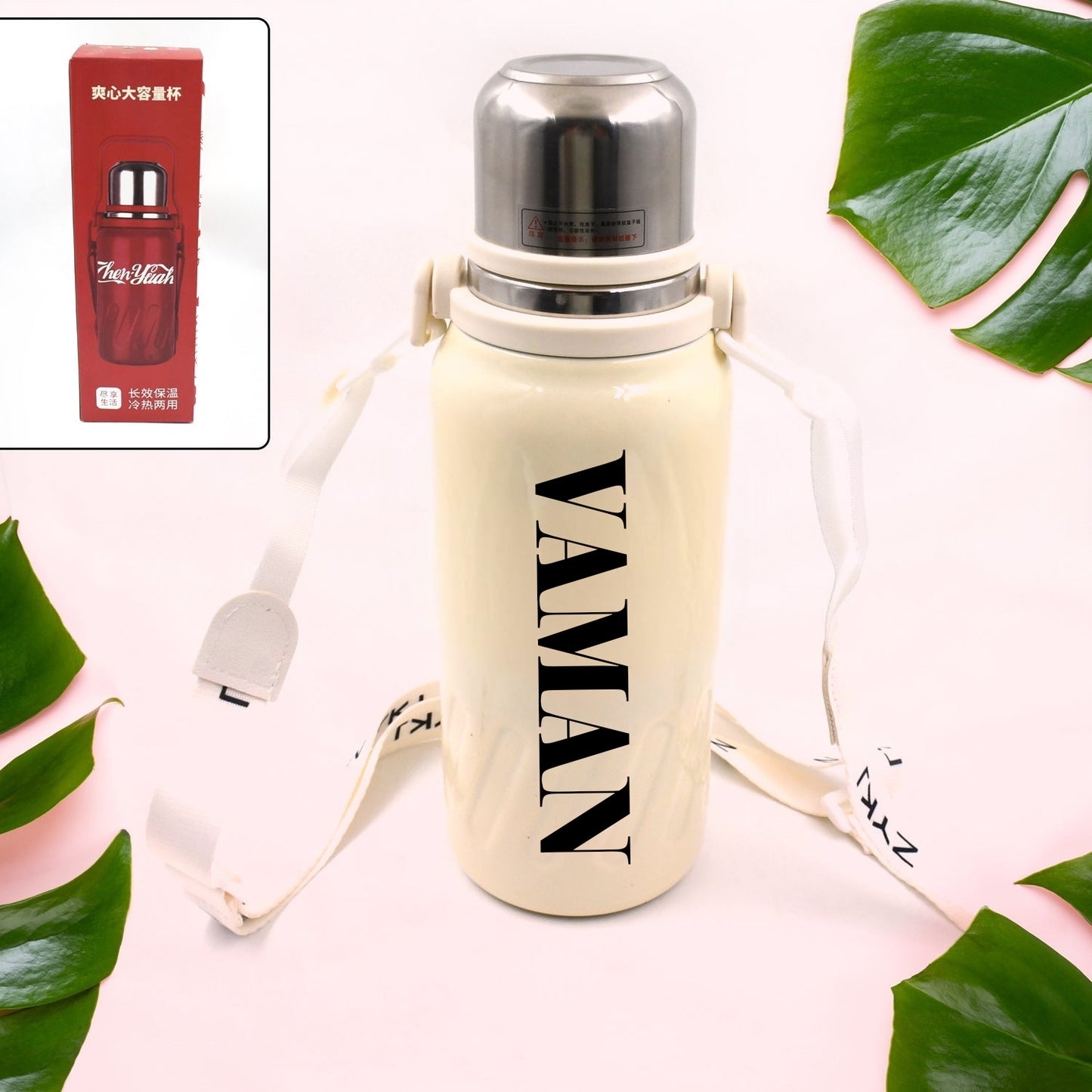 Customize Stainless Steel Vacuum Insulated Water Bottle | Leak Proof Flask for Tea Coffee | Reusable Water Bottle with Hanging Strap | Bottle for Hot & Cold Drinks Wide Mouth Water Flask 1200 ML