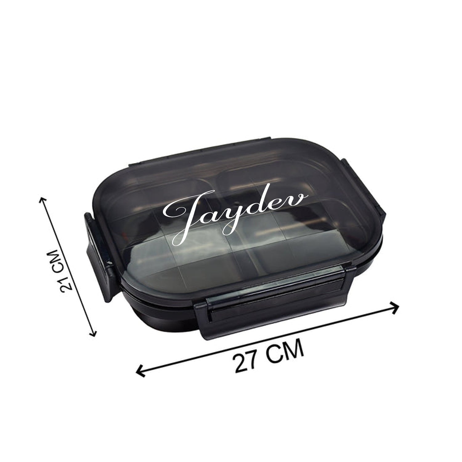 Customize Black Transparent 4 Compartment Lunch Box for Kids and adults, Stainless Steel Lunch Box with 4 Compartments For Office, Travel, School, Home