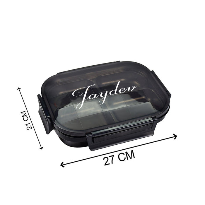 Customize Black Transparent 4 Compartment Lunch Box for Kids and adults, Stainless Steel Lunch Box with 4 Compartments For Office, Travel, School, Home