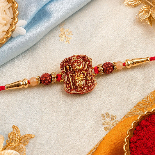 Ganesha Rudraksha Rakhi – Antique Design for Brother | Spiritual Gift