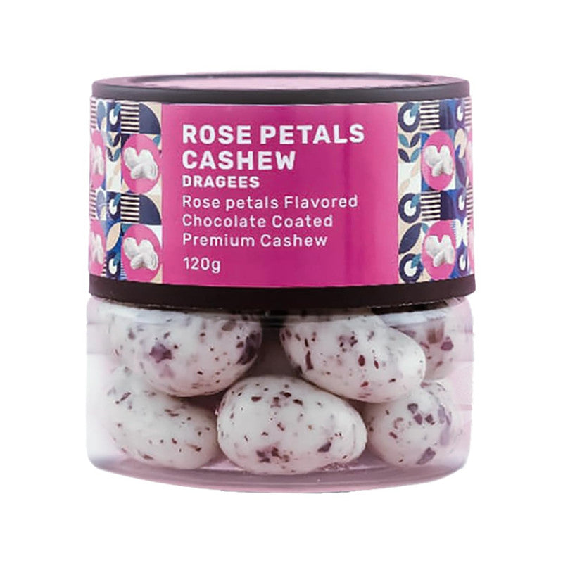 Oracle Nuts & Berry Rose Petals Cashew Dragees – 120gm | Premium Chocolate Coated Cashews with Rose Petals Flavor