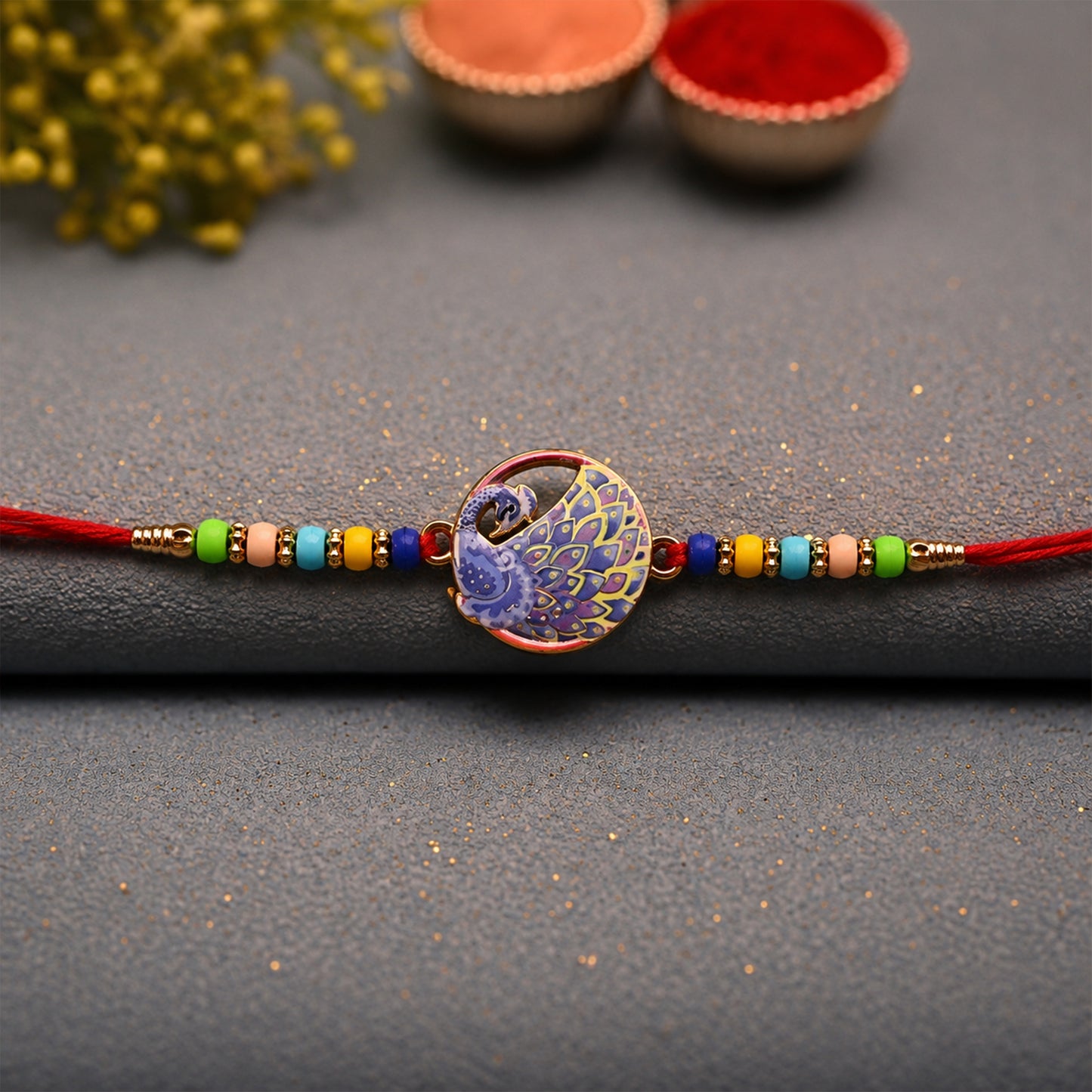 Elegant Peacock Design Rakhi with Multicolor Beads main view