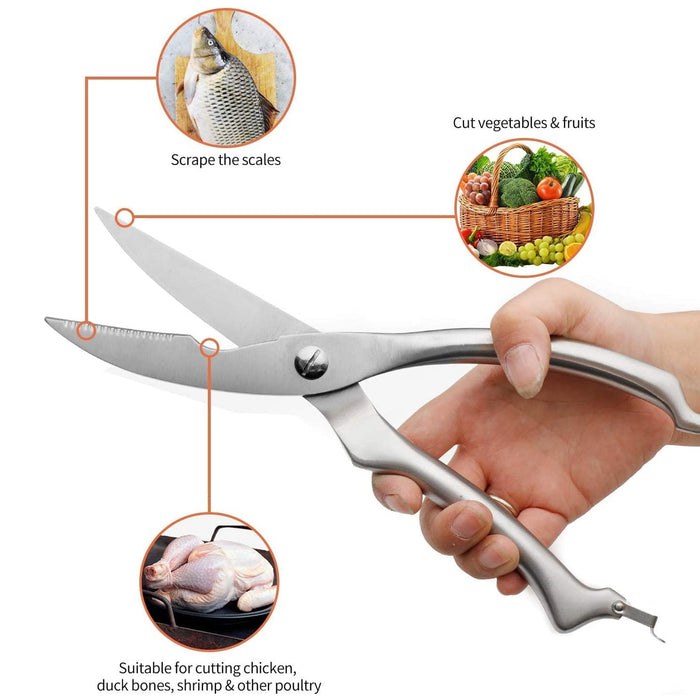 Kitchen Multifunction Chicken Bone Scissors Professional Poultry Shears for Chef - Black,Silver Tone