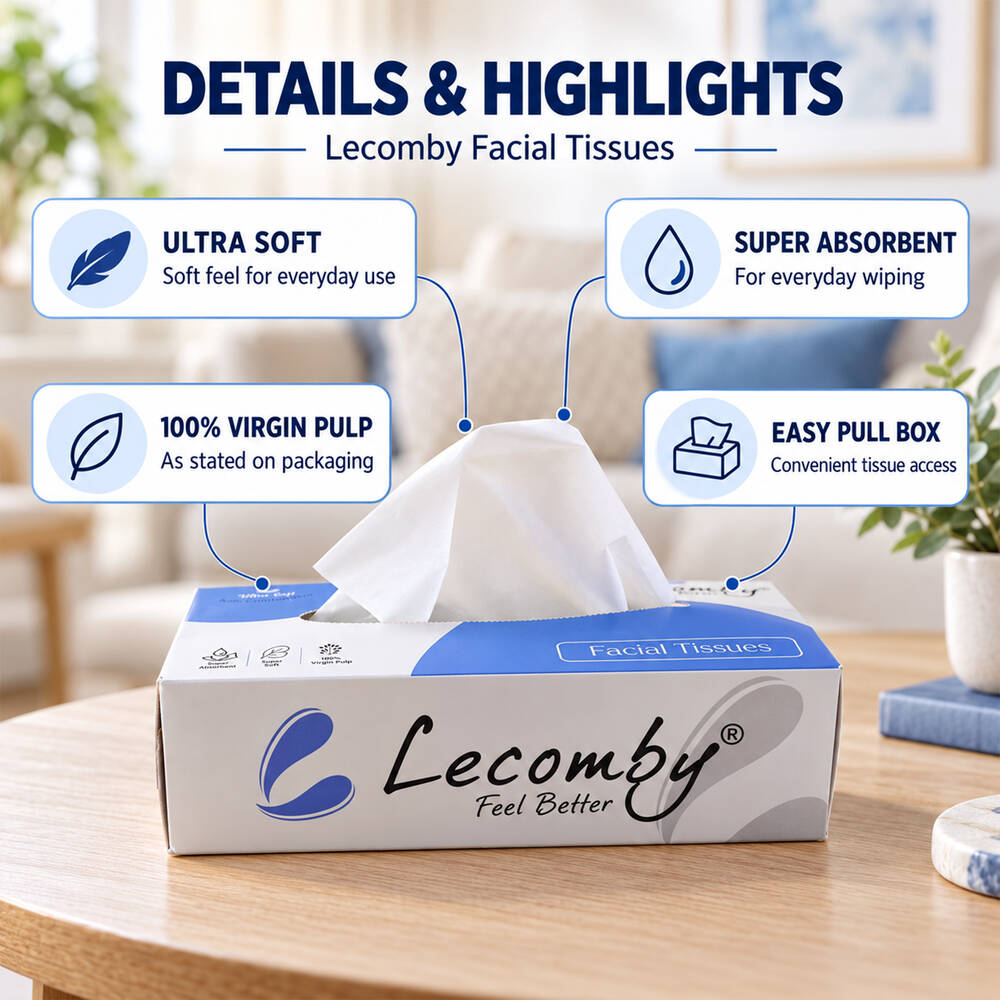 Soft Facial Tissue Paper Box, 2-Ply Pull-Out Tissues (1 Box)