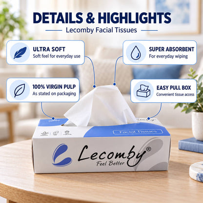 Soft Facial Tissue Paper Box, 2-Ply Pull-Out Tissues (1 Box)