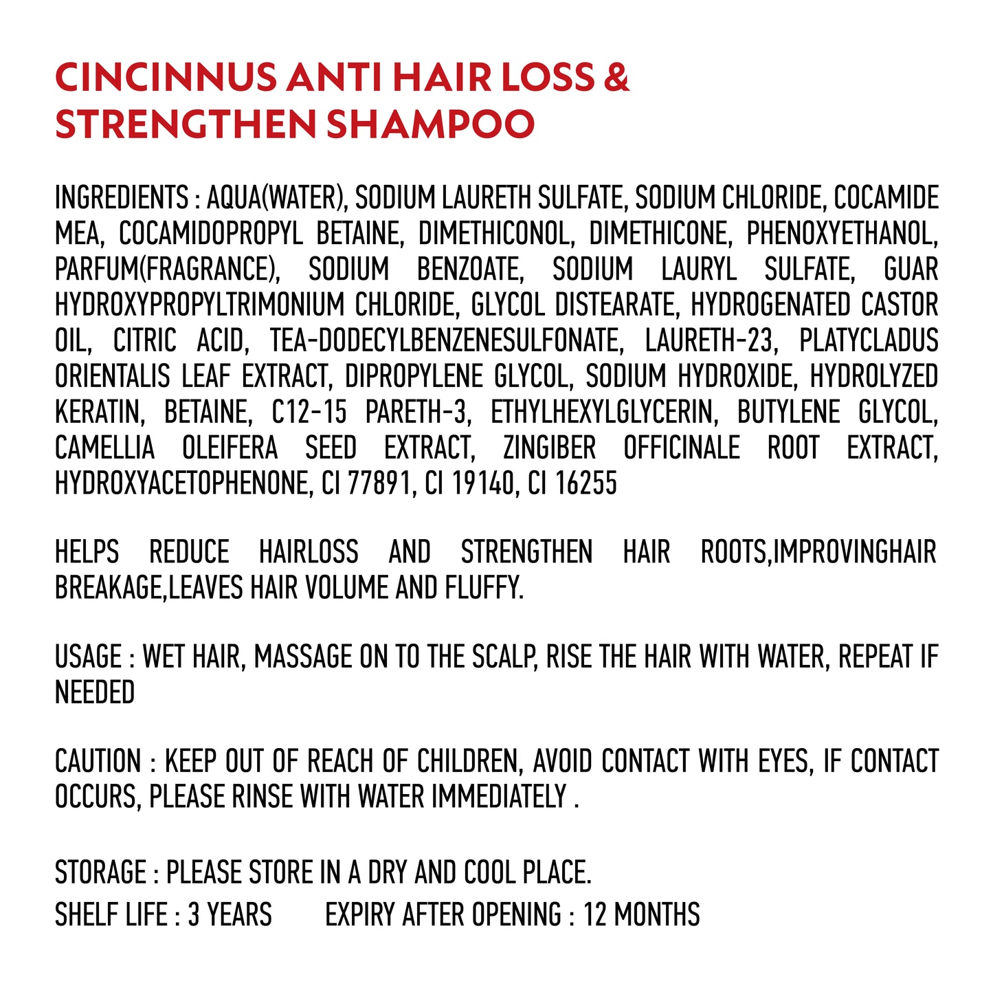 CINCINNUS Ginger Anti Hair Loss & Strengthening Shampoo
