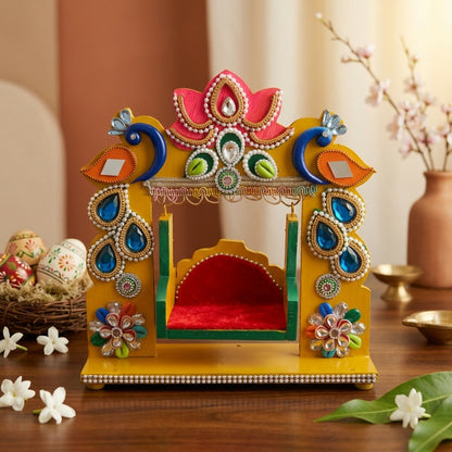 Plush red velvet seat on Laddu Gopal Jhula swing