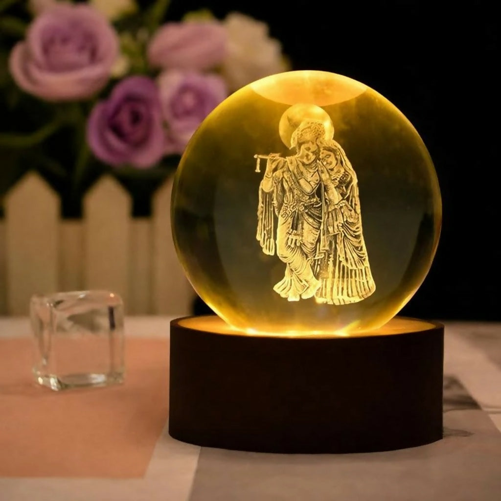 3D Crystal Night Lamp with Wooden Base, USB Powered Decorative Light
