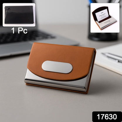 Leather & Stainless-Steel Business Card Holder (1 Pc)