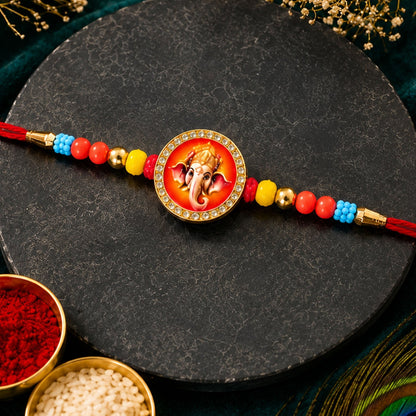 Ganesha Stone Studded Rakhi for Brother Festive Beaded Design (10pcs)