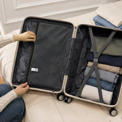 Beige Grey Premium Trolley Luggage with Spinner Wheels, Lock & Telescopic Handle