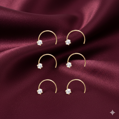 Gold Plated AD Nose Screw Classic Nosepin Laung Koka Nathni Combo Pack of 6