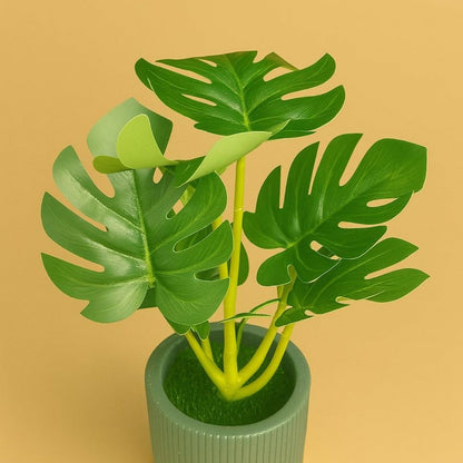 Artificial Monstera Leaf Tabletop Plant with Decorative Pot for Home Décor