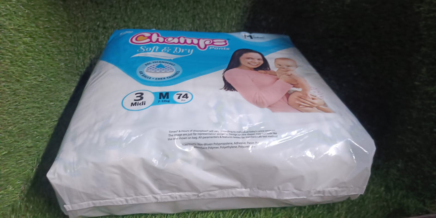 Champs Soft and Dry Baby Diaper Pants 74 Pcs (Medium Size M74)