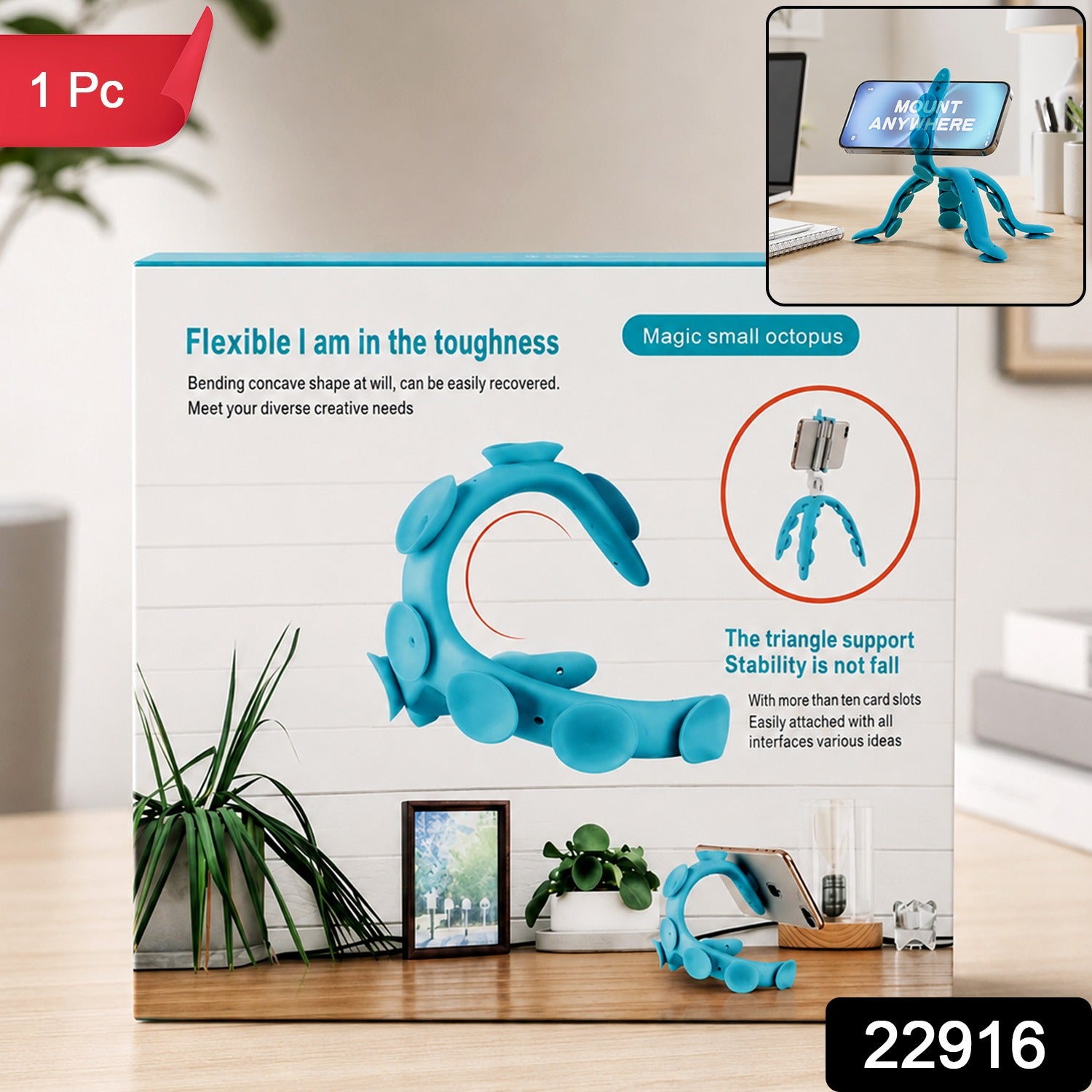 Desk phone holder with adjustable clamp, 1 piece