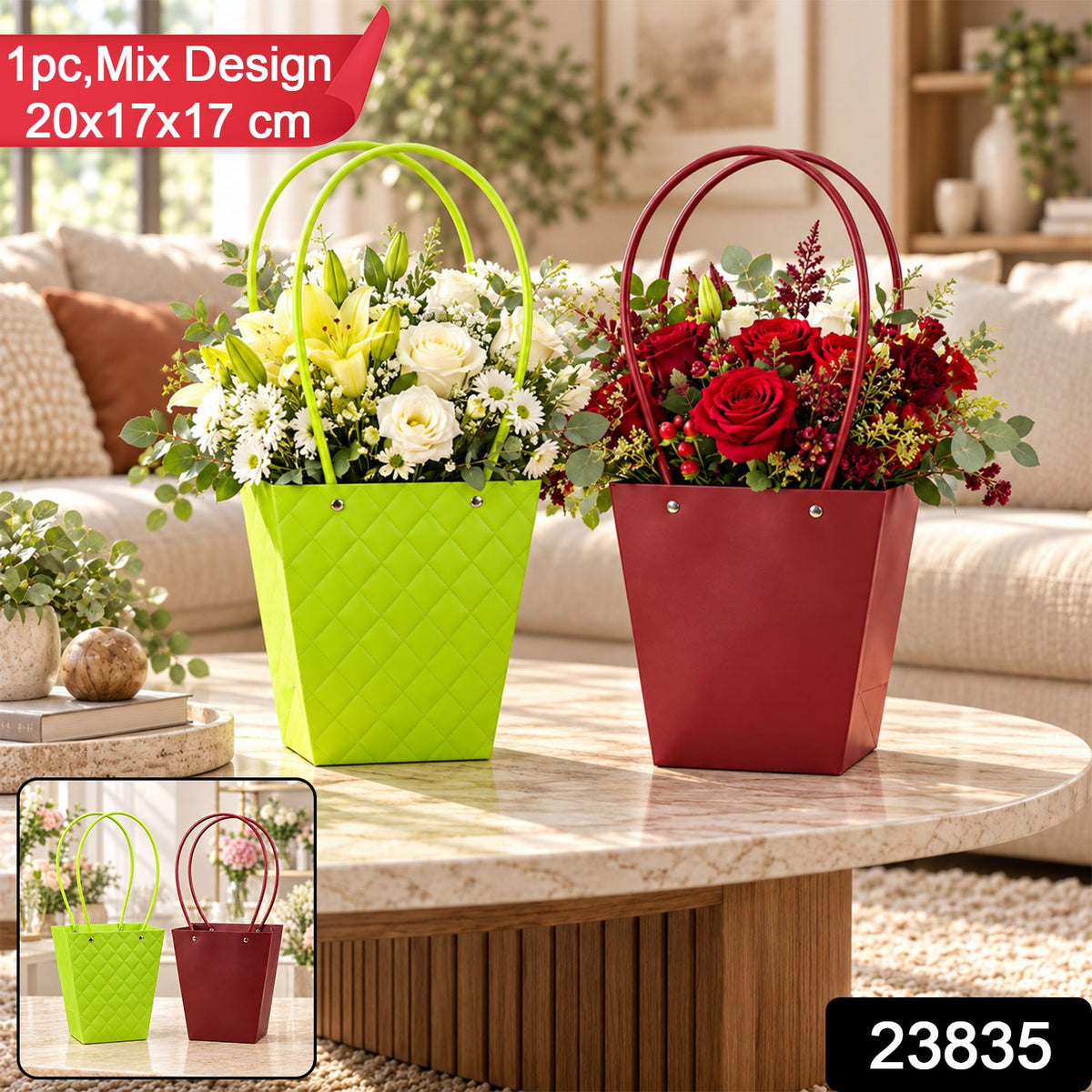 Foldable Flower Bouquet Bag with Handle, Water Resistant Florist Bag (1 Pc)