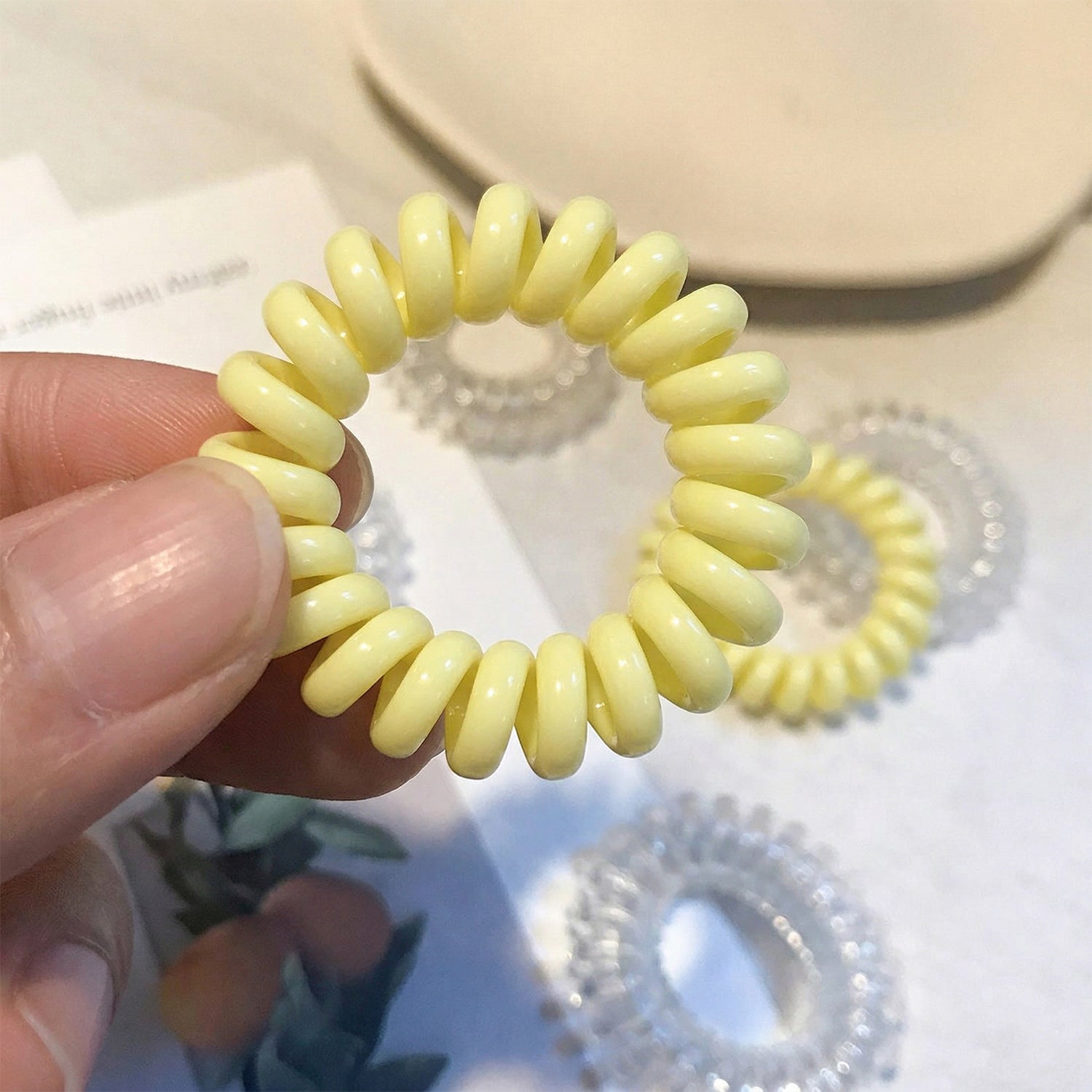 Close-up of spiral hair rubber band
