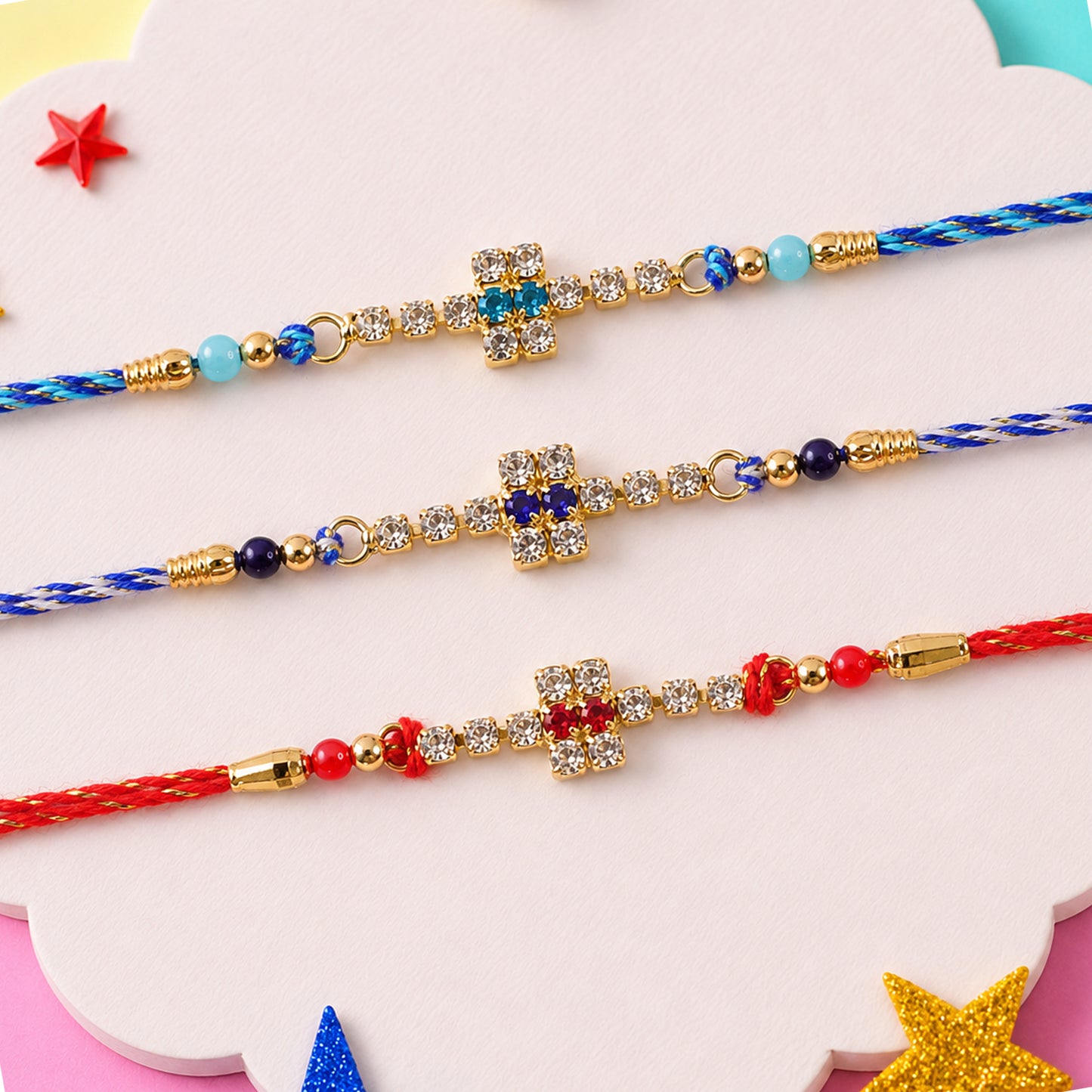 Classic Cross Motif Rakhi with Side Bead Accents (Pack of 6)