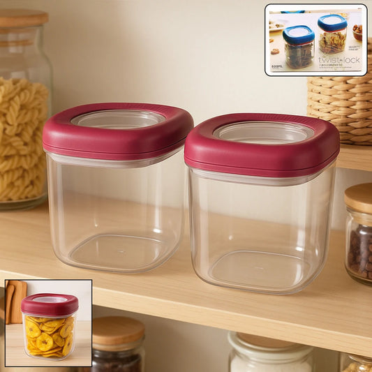 Transparent Twist Lock Kitchen Storage Container Set – Airtight 800ML 2Pc