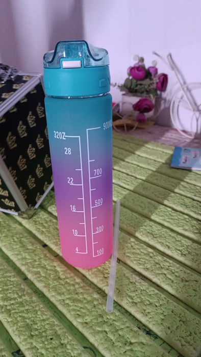 Plastic Colorful Motivational Water Bottle with Straw (900 ML)