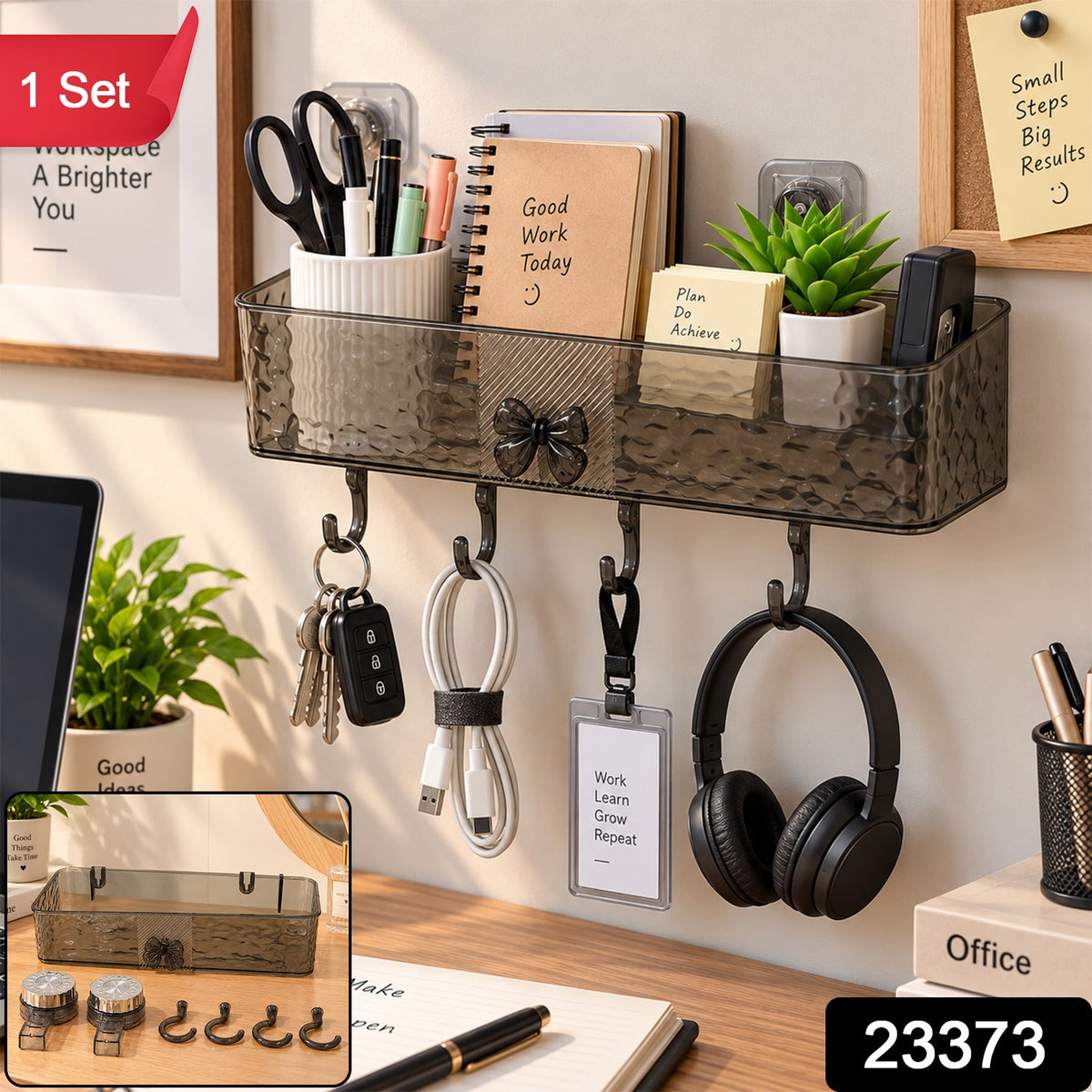 Wall Mounted Storage Shelf with Suction Cups for Office Desk (1 Set)