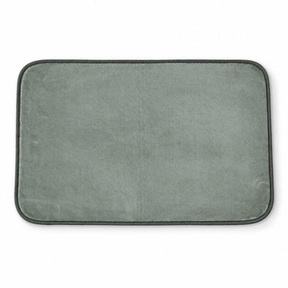 Top-down view of a plain rectangular gray floor mat with a dark border.