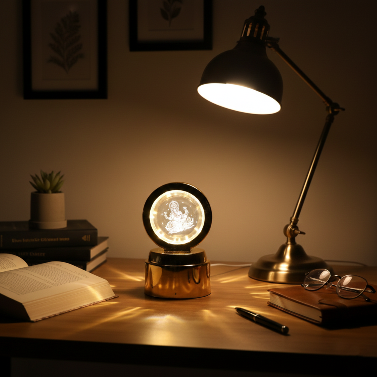 Ganpati Bapa 3D Crystal Ball Night Light with LED Illumination (1 Pc)