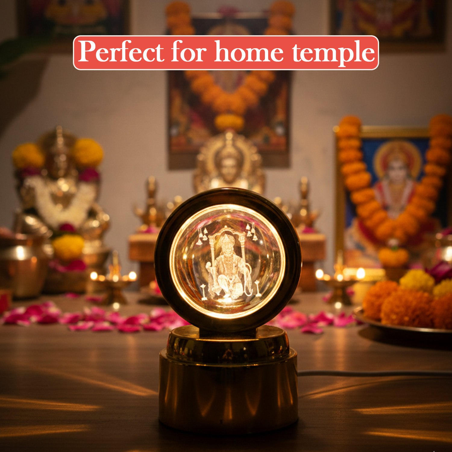 Bajrang Bali 3D Crystal Ball Night Light with LED Illumination (1 Pc)