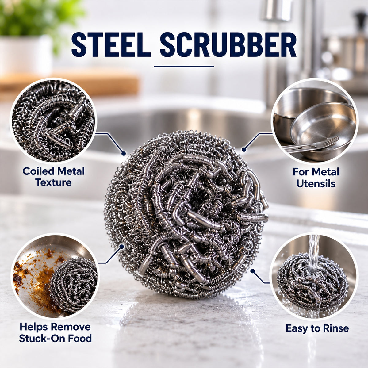 Kitchen Steel Scrubbers for Metal Utensils, Pots and Pan Cleaning (12 Pc)