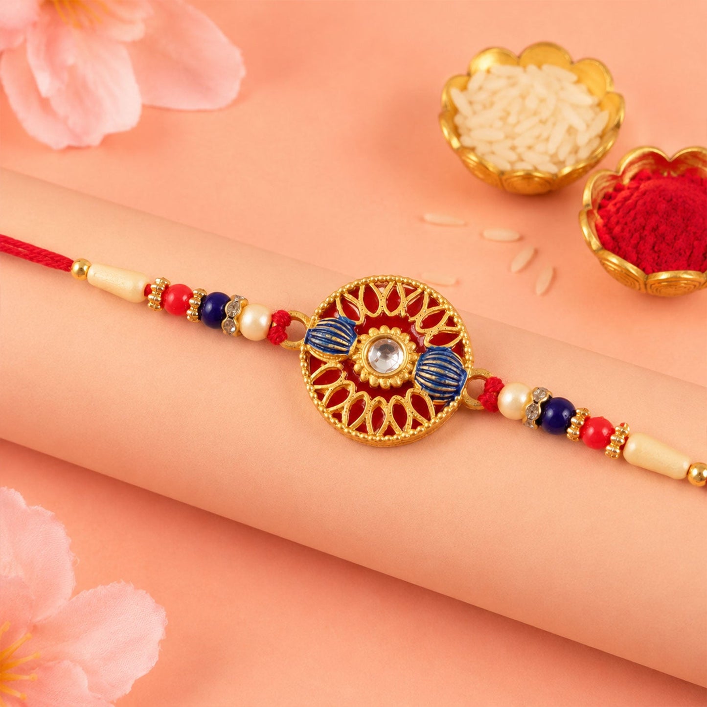 Golden Meenakari Kundan Rakhi for Brother Festive Design (10pcs)