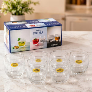Yera Prima Naples Ribbed Glass Tumbler Set for Water and Juice (6 Pc)