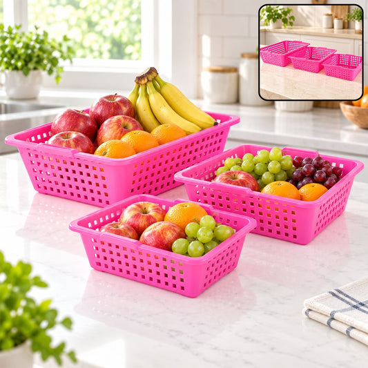 Plastic Cane Fruit Baskets – Set of 3 Sizes | Tidy Table
