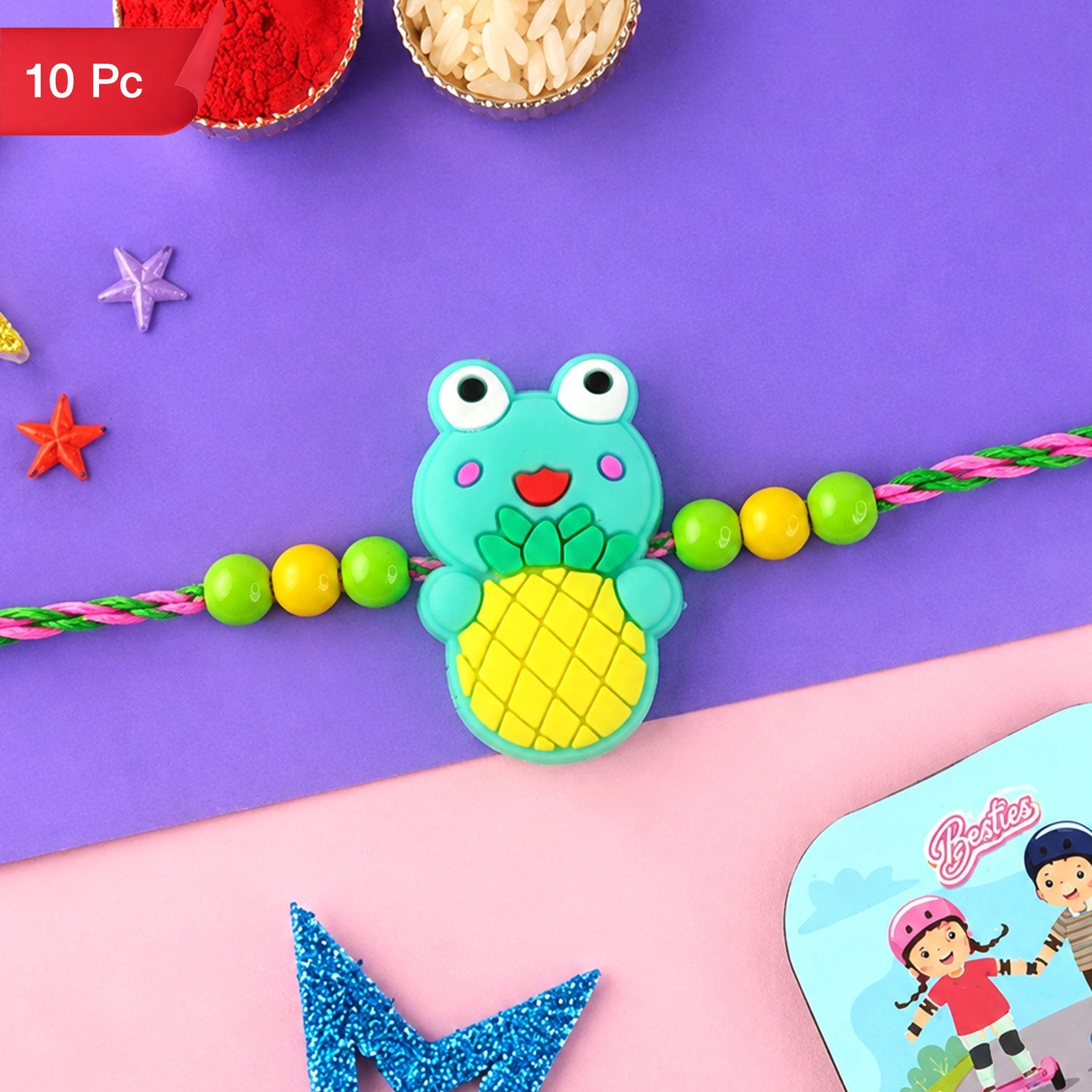 Frog Character Kids Beaded Thread Rakhi for Brother (10pcs)