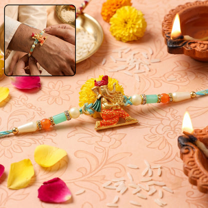 Colorful Ganesh Rakhi for Boys with Beads and Red-Blue Thread